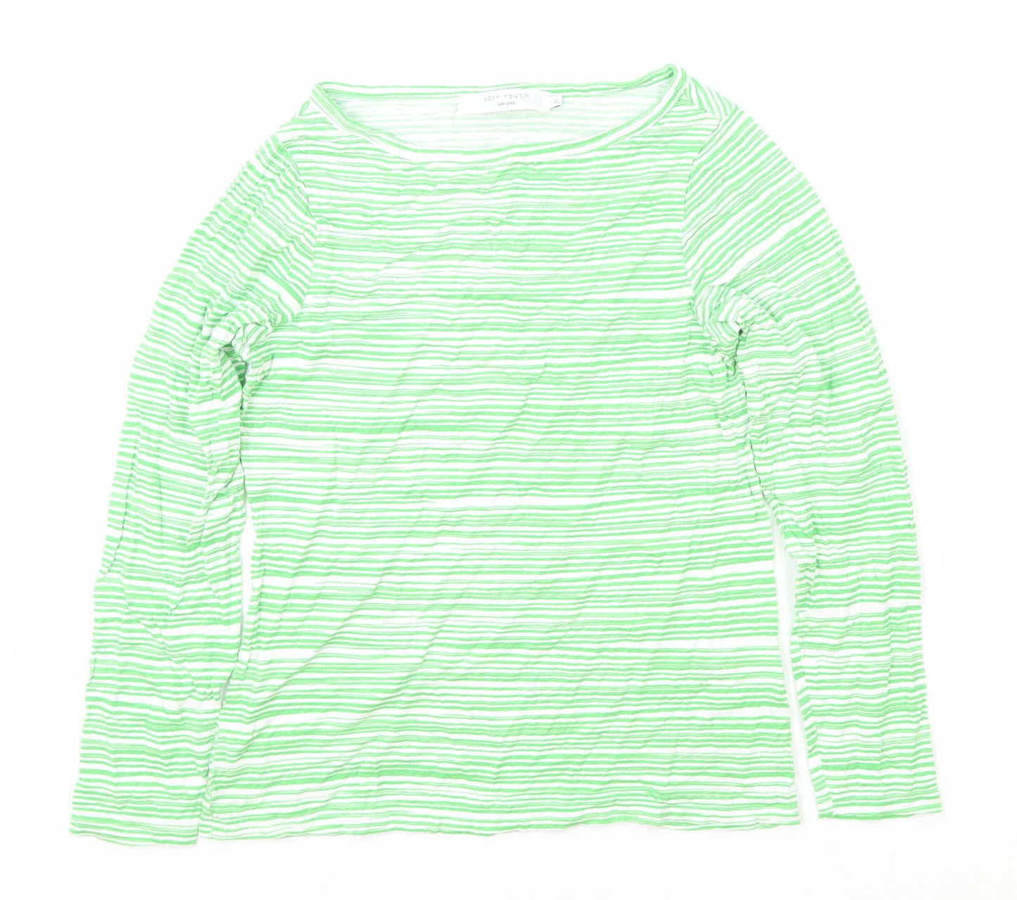 John Lewis Womens Green Striped Viscose Basic T-Shirt Size 10 Round Neck