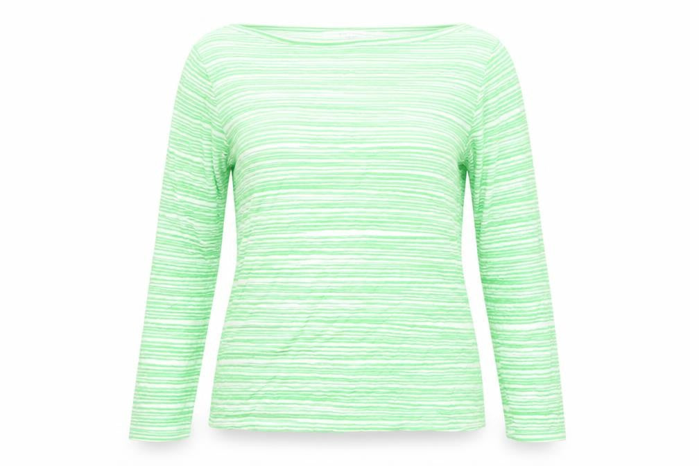 John Lewis Womens Green Striped Viscose Basic T-Shirt Size 10 Round Neck