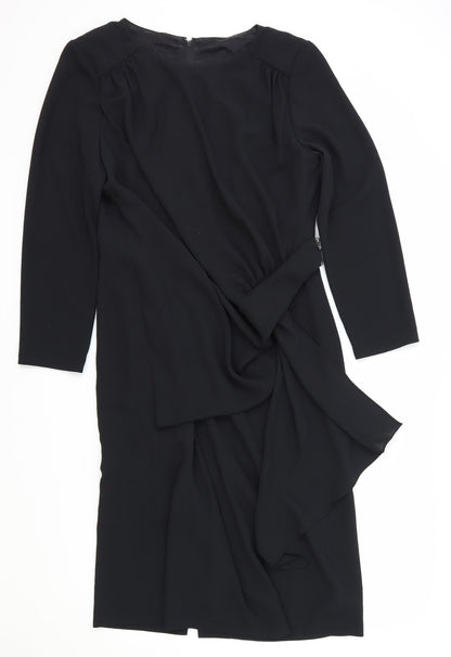 Womens Black Polyester A-Line Size M Round Neck Zip
