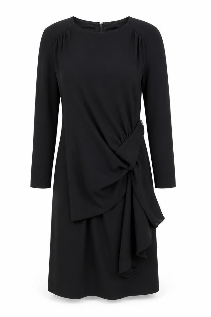 Preworn Womens Black Polyester A-Line Size M Round Neck Zip