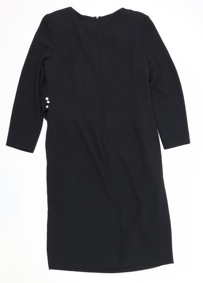 Womens Black Polyester A-Line Size M Round Neck Zip