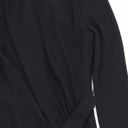 Womens Black Polyester A-Line Size M Round Neck Zip