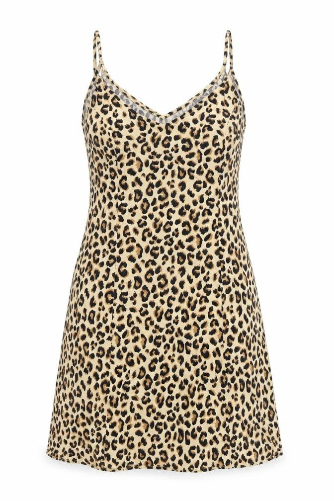 H&M Womens Brown Animal Print Viscose Tank Dress Size S V-Neck Pullover - Leopard Pattern