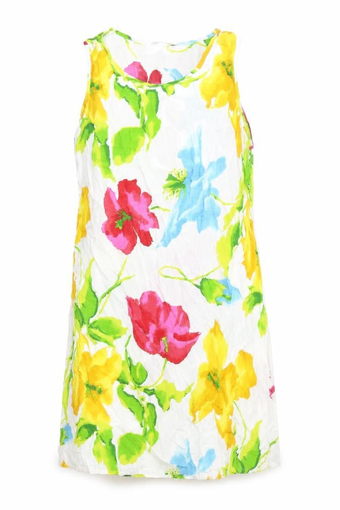 Marks & Spencer Womens White Floral Viscose Tank Dress Size 40 Round Neck Pullover