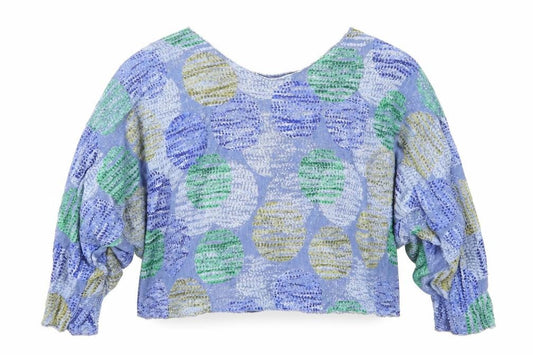 Preworn Womens Blue Polka Dot Polyester Basic Blouse One Size V-Neck