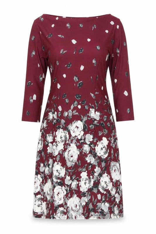 Primark Womens Red Floral Polyester A-Line Size 8 Boat Neck Pullover