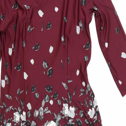 Primark Womens Red Floral Polyester A-Line Size 8 Boat Neck Pullover