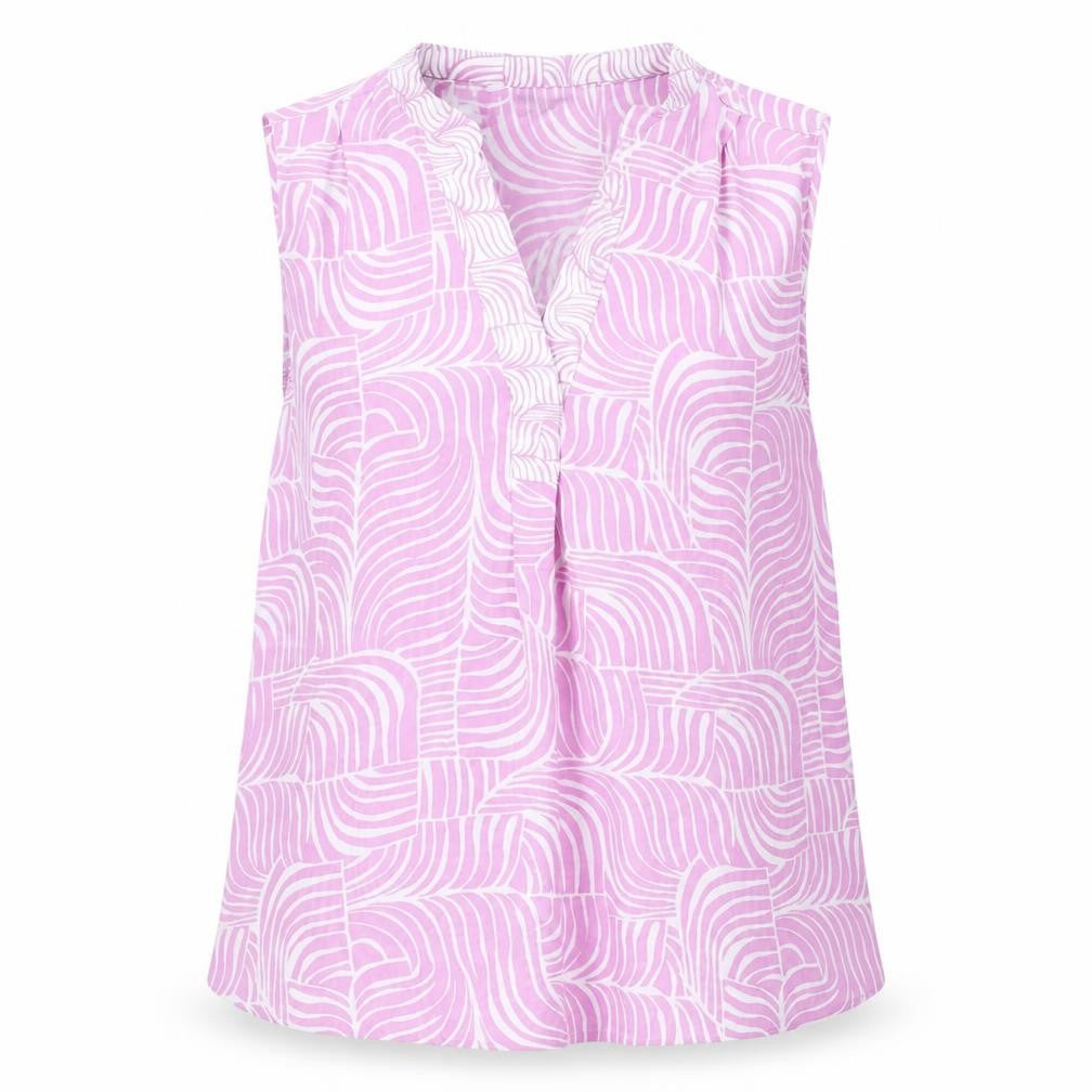 Marks & Spencer Womens Pink Geometric Polyester Basic Blouse Size 6 V-Neck