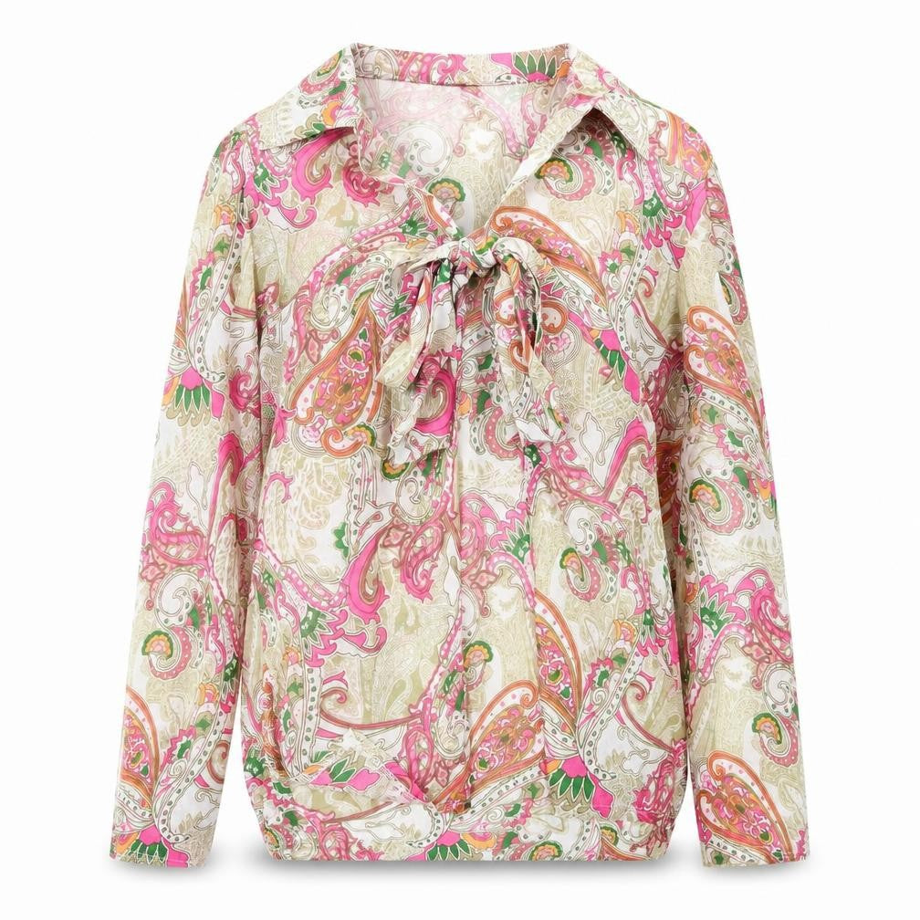 Attitudes Womens Pink Paisley Polyester Basic Blouse Size L V-Neck