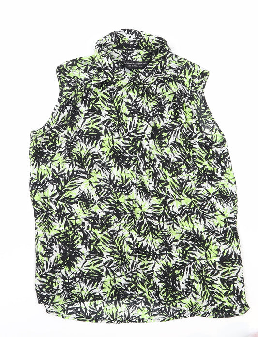 Dorothy Perkins Womens Green Geometric Viscose Basic Blouse Size 10 Collared - Leaf Print