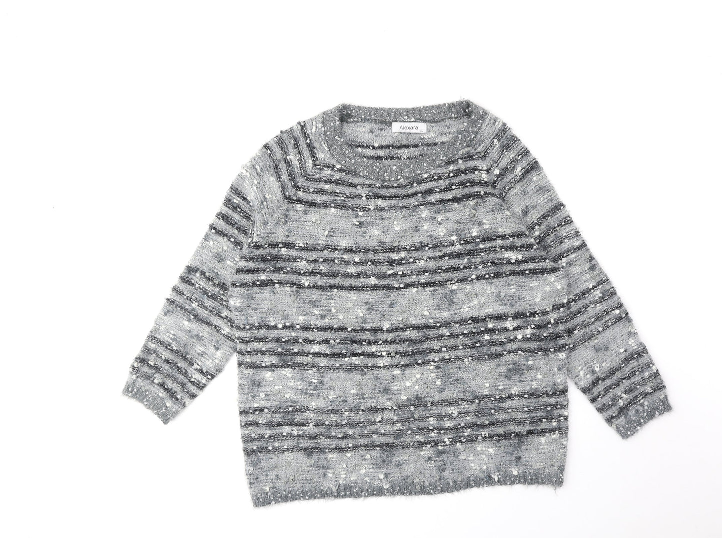 Alexara Womens Grey Round Neck Striped Polyamide Pullover Jumper Size XL