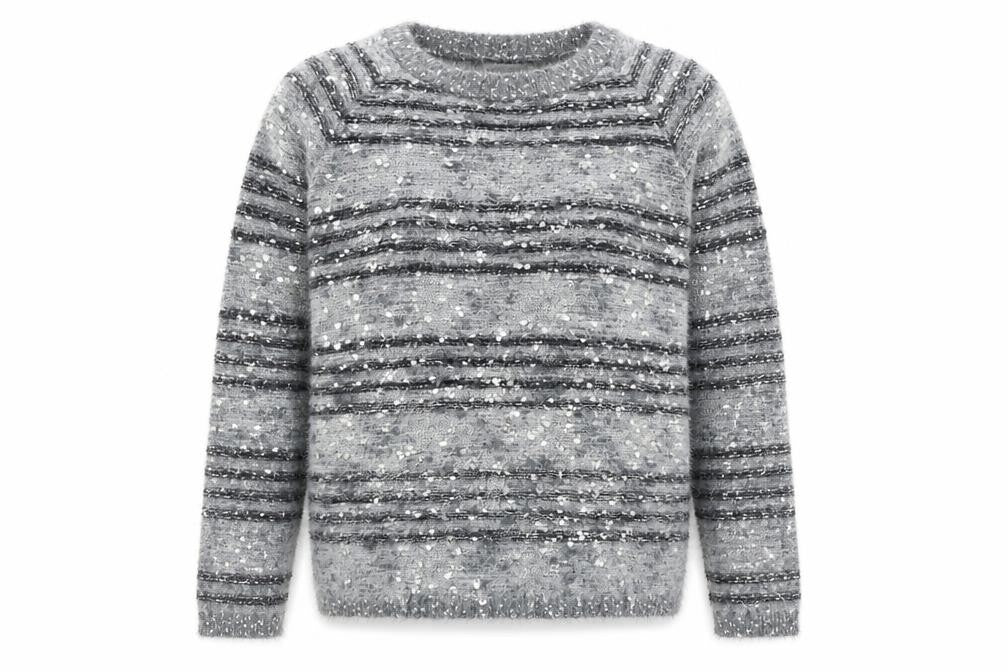 Alexara Womens Grey Round Neck Striped Polyamide Pullover Jumper Size XL