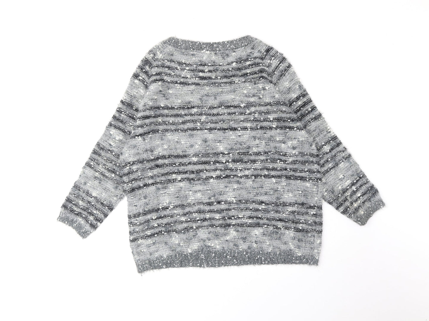 Alexara Womens Grey Round Neck Striped Polyamide Pullover Jumper Size XL