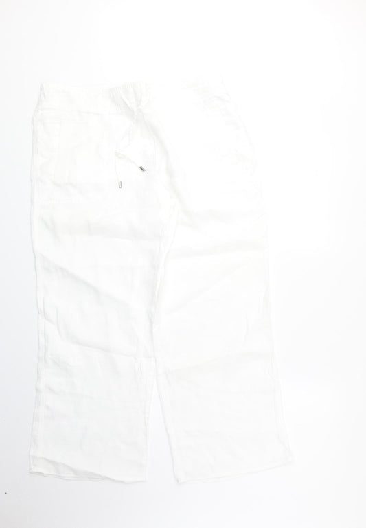 Marks and Spencer Womens White Cotton Cropped Trousers Size 16 Regular Drawstring