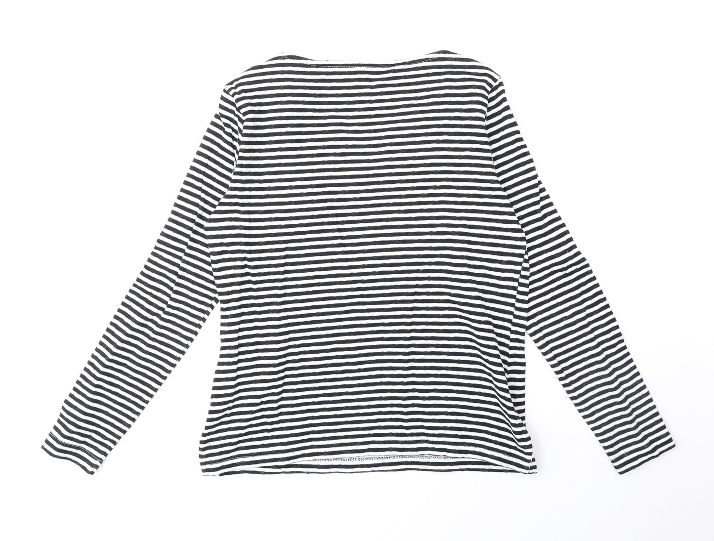 DASH Womens Black Striped Cotton Basic Blouse Size 10 V-Neck