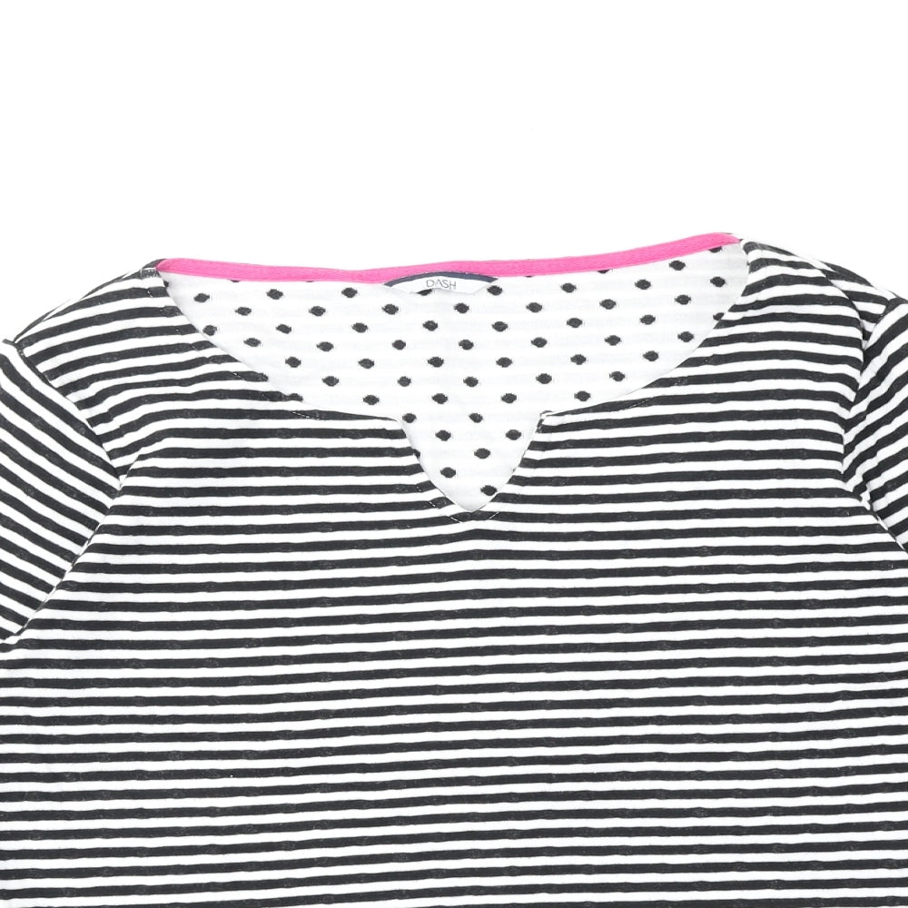 DASH Womens Black Striped Cotton Basic Blouse Size 10 V-Neck