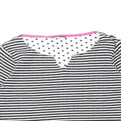Dash Womens Black Striped Cotton Basic Blouse Size 10 V-Neck