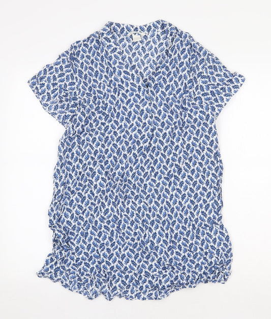 george & martha Womens Blue Floral Viscose Sheath Size 8 V-Neck Pullover