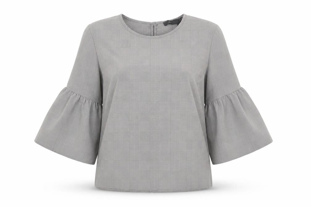 Primark Womens Grey Plaid Polyester Basic Blouse Size 10 Round Neck