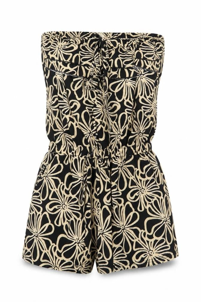 Dodo Womens Black Floral Polyester Playsuit One-Piece Size S Tie