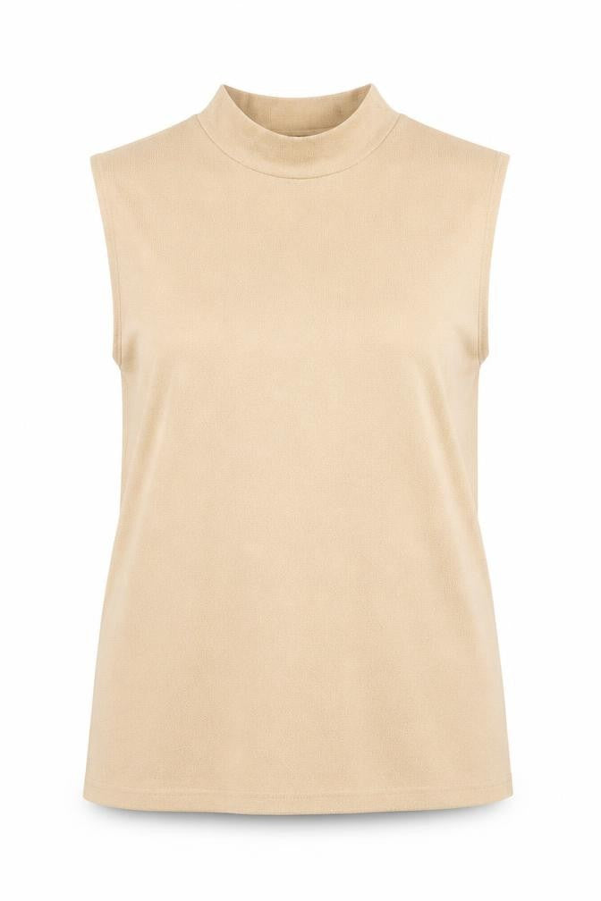 Canda Womens Beige Polyester Basic Tank Size XL High Neck