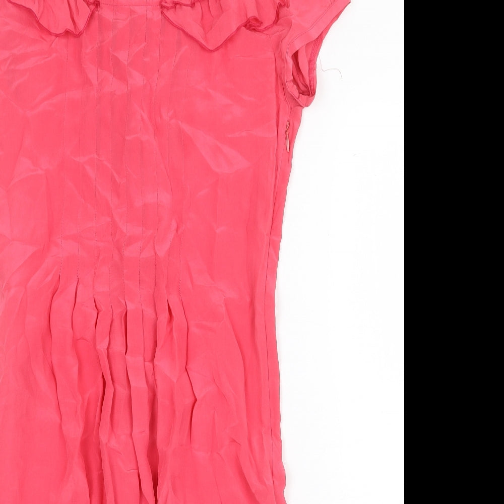 Gerard Darel Womens Pink Polyester Fit & Flare Size 8 Scoop Neck Zip