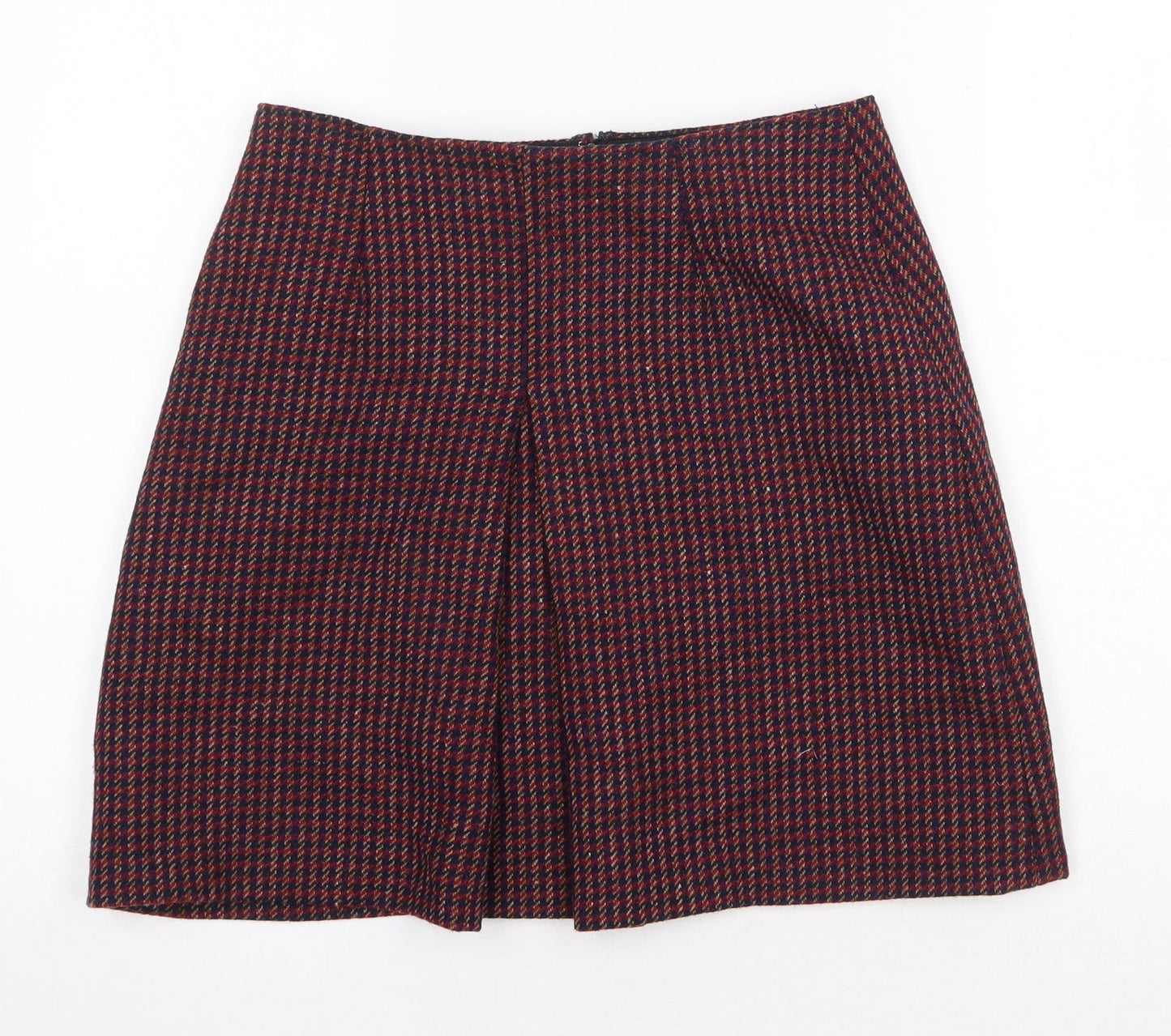 Preworn Womens Red Plaid Cotton Mini Skirt Size 28 in Zip