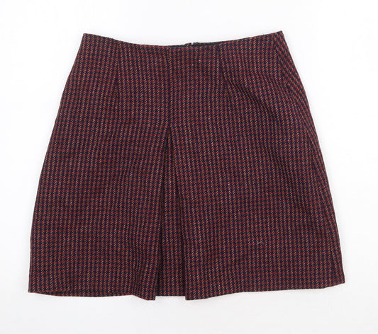 Preworn Womens Red Plaid Cotton Mini Skirt Size 28 in Zip
