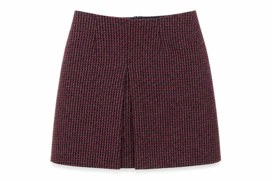 Preworn Womens Red Plaid Cotton Mini Skirt Size 28 in Zip