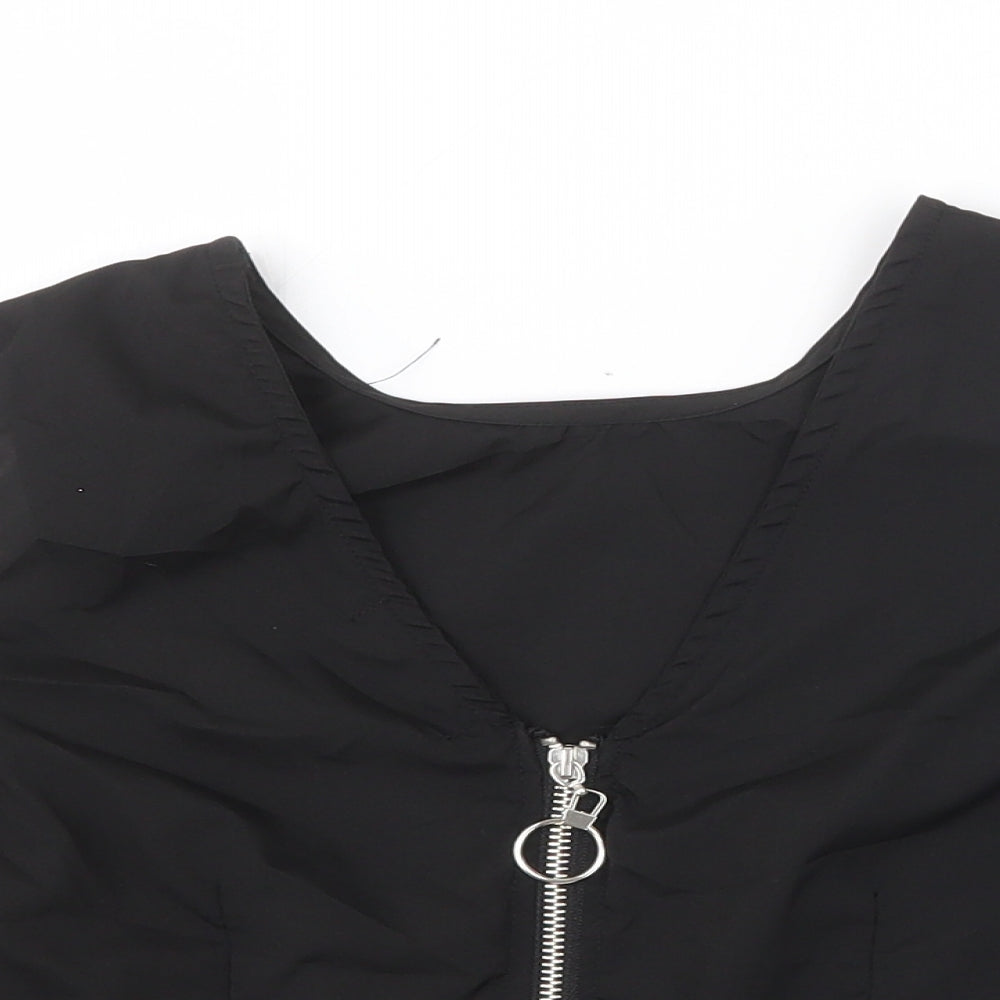 Flammode Womens Black Polyester Cropped Blouse Size S V-Neck - Cold Shoulder Angel Sleeve