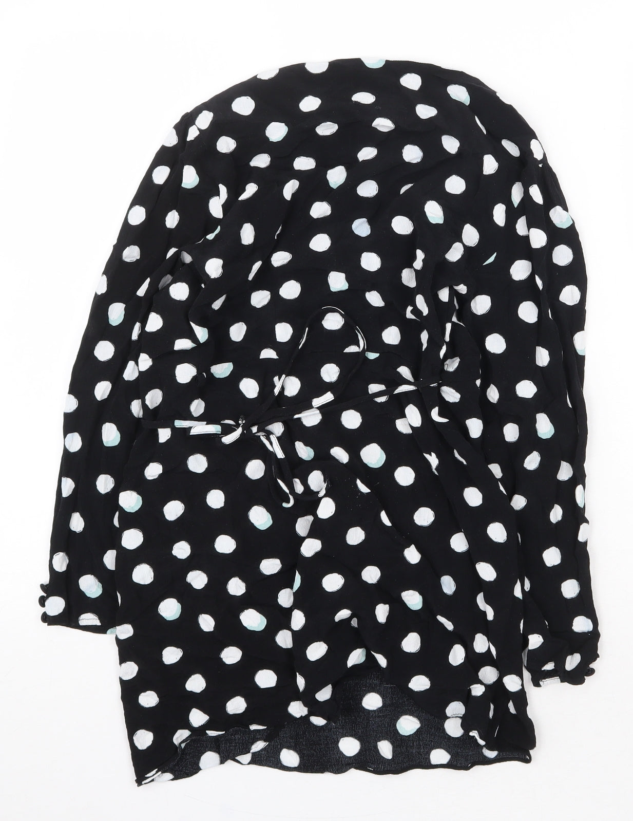 Topshop Womens Black Polka Dot Viscose Wrap Dress Size 8 V-Neck Tie