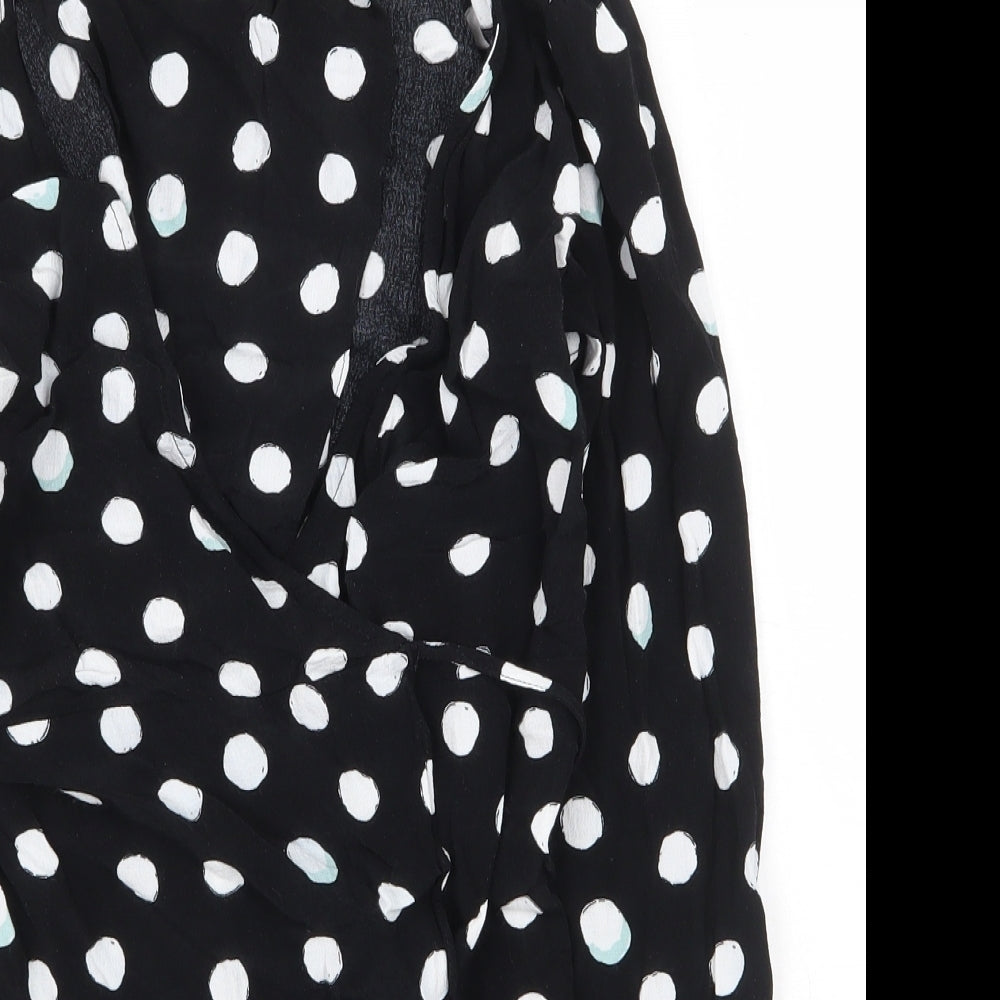 Topshop Womens Black Polka Dot Viscose Wrap Dress Size 8 V-Neck Tie
