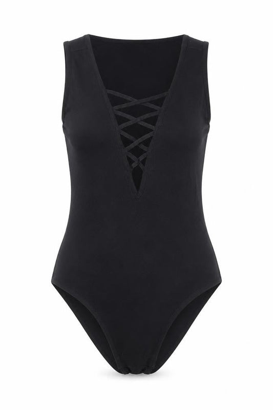 Topshop Womens Black Cotton Bodysuit One-Piece Size 10 Snap