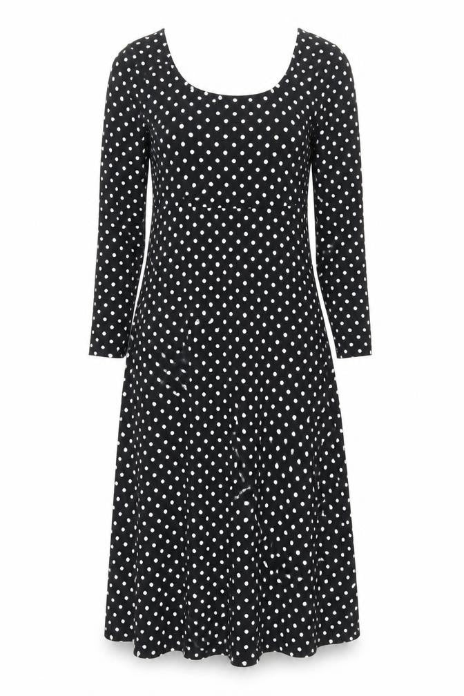 New Look Womens Black Polka Dot Viscose A-Line Size 8 Scoop Neck Pullover