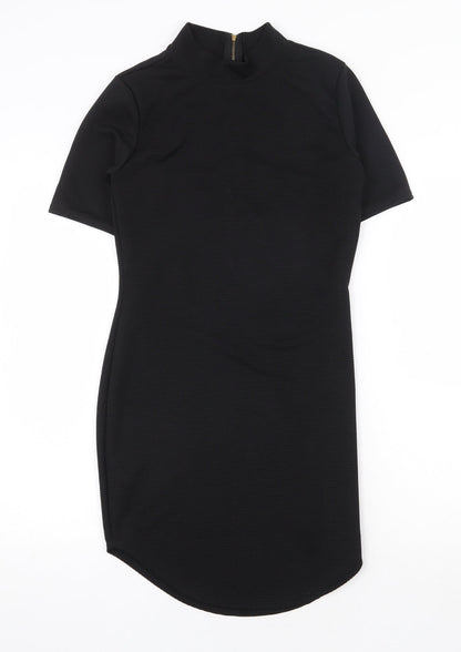 Boohoo Womens Black Polyester Shift Size 10 Mock Neck Zip
