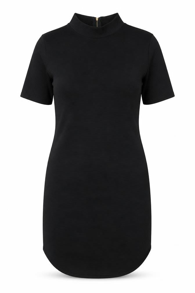 Boohoo Womens Black Polyester Shift Size 10 Mock Neck Zip