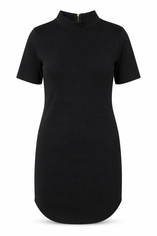 Boohoo Womens Black Polyester Shift Size 10 Mock Neck Zip