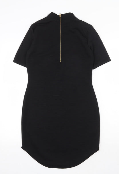 Boohoo Womens Black Polyester Shift Size 10 Mock Neck Zip