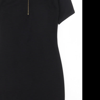 Boohoo Womens Black Polyester Shift Size 10 Mock Neck Zip