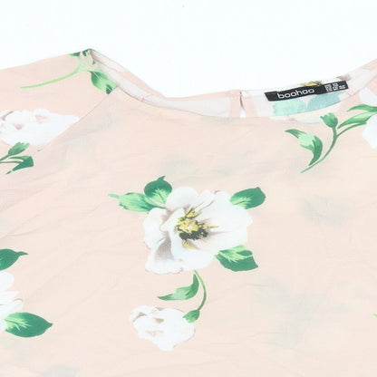 Boohoo Womens Pink Floral Polyester Basic Blouse Size 10 Round Neck