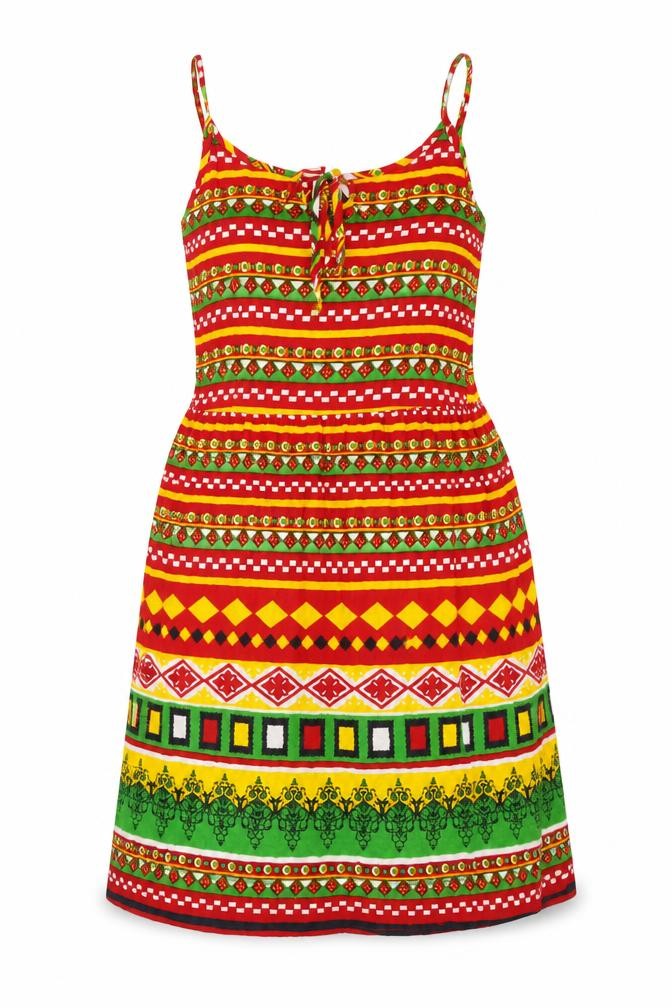 Anmol Womens Multicoloured Geometric 100% Cotton Tank Dress Size 8 Scoop Neck Tie