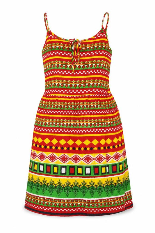 Anmol Womens Multicoloured Geometric 100% Cotton Tank Dress Size 8 Scoop Neck Tie
