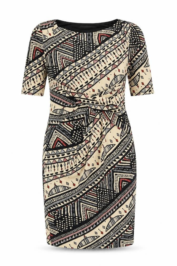 Marks & Spencer Womens Multicoloured Geometric Polyester Shift Size 8 Boat Neck Pullover