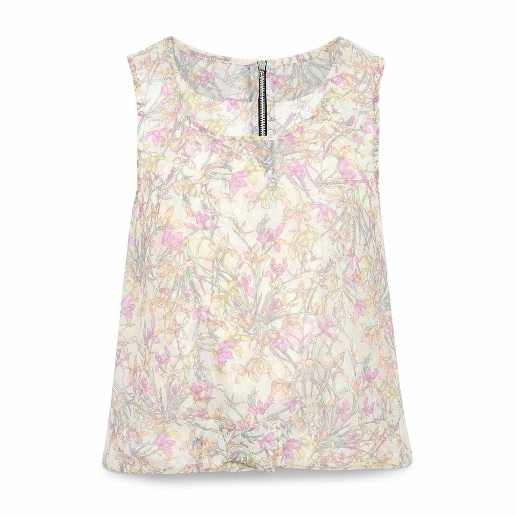 New Look Womens Beige Floral Polyester Basic Tank Size 8 Scoop Neck