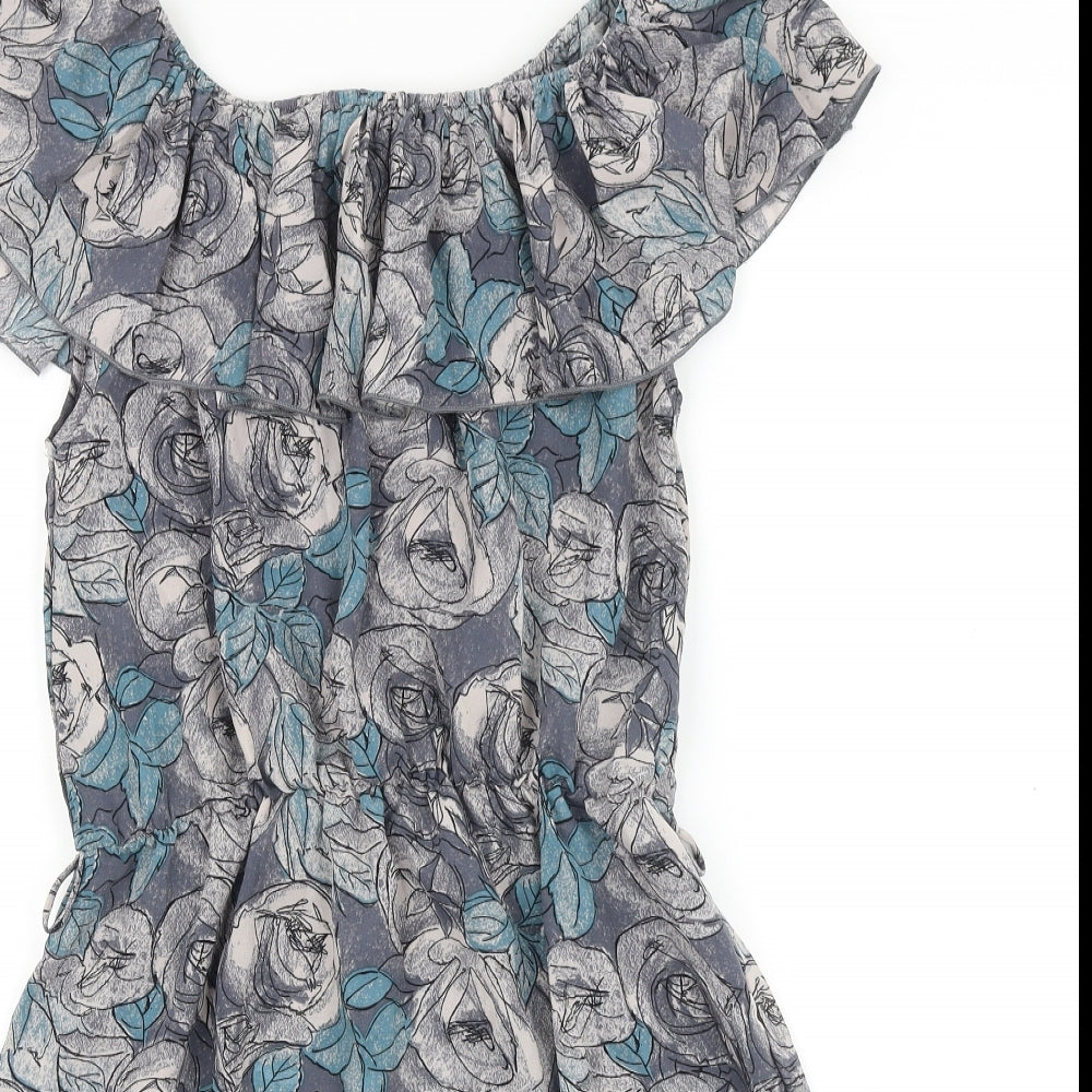 Lushous Womens Blue Geometric Polyester A-Line Size 10 Off the Shoulder Pullover