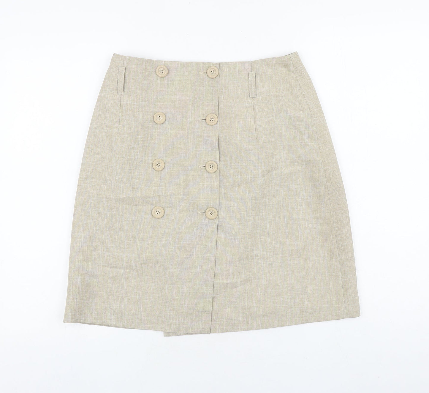 Preworn Womens Beige Polyester Straight & Pencil Skirt Size 29 in Button