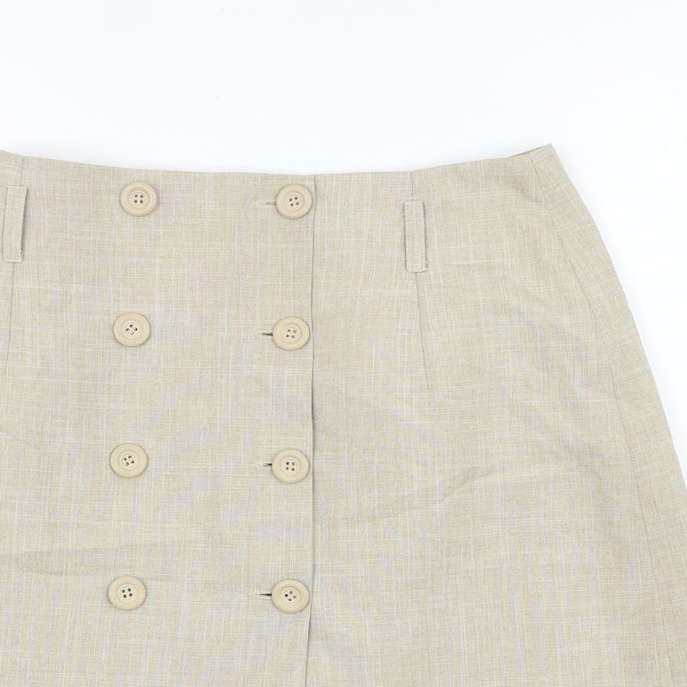 Preworn Womens Beige Polyester Straight & Pencil Skirt Size 29 in Button