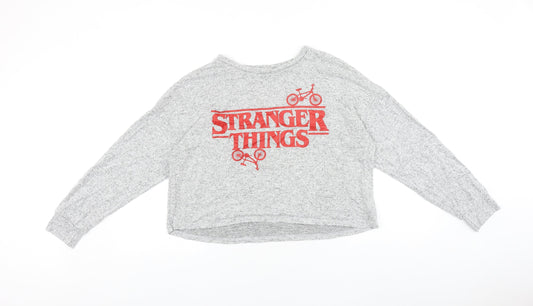 Stranger Things Womens Grey Round Neck Polyester Pullover Jumper Size L