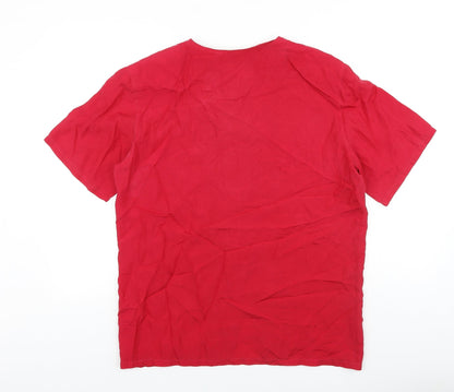 Dorothy Perkins Womens Red Polyester Basic Button-Up Size 12 Round Neck