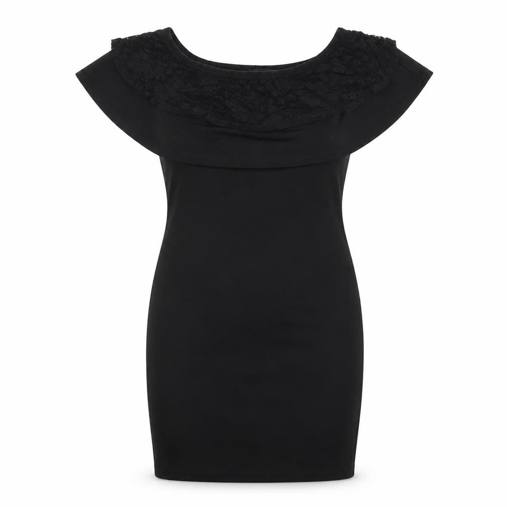 New Look Womens Black Viscose Bodycon Size 10 Off the Shoulder Pullover - Lace Detail Bardot